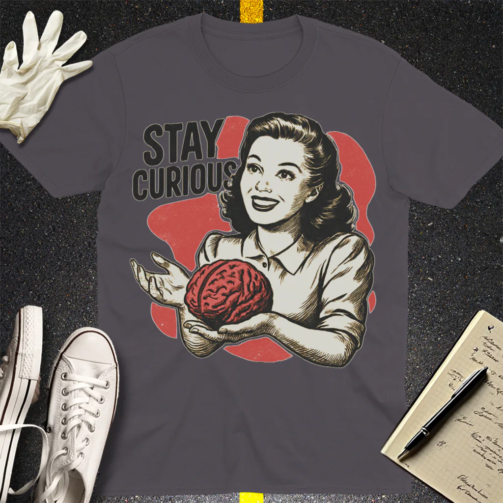 Stay Curious Retro Brain T-Shirt - Charcoal