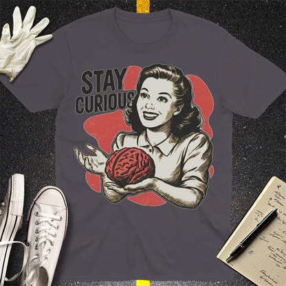 Stay Curious Retro Brain T-Shirt - Charcoal