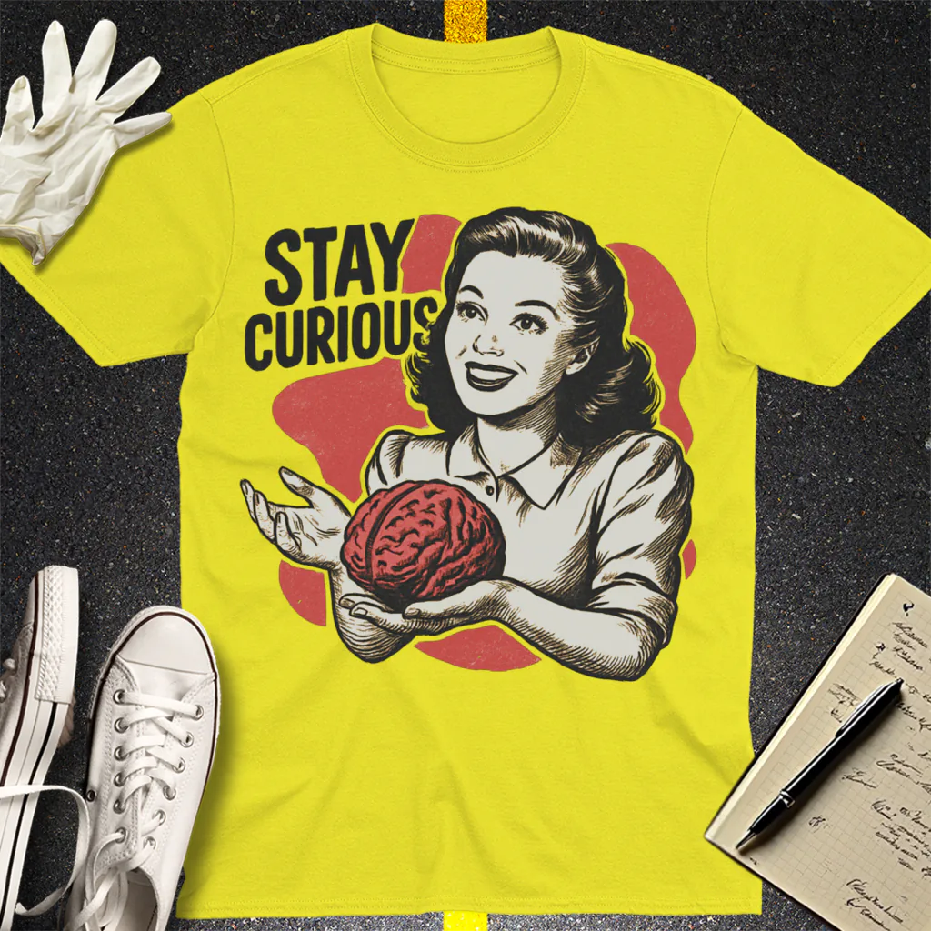 Stay Curious Retro Brain T-Shirt - Cornsilk