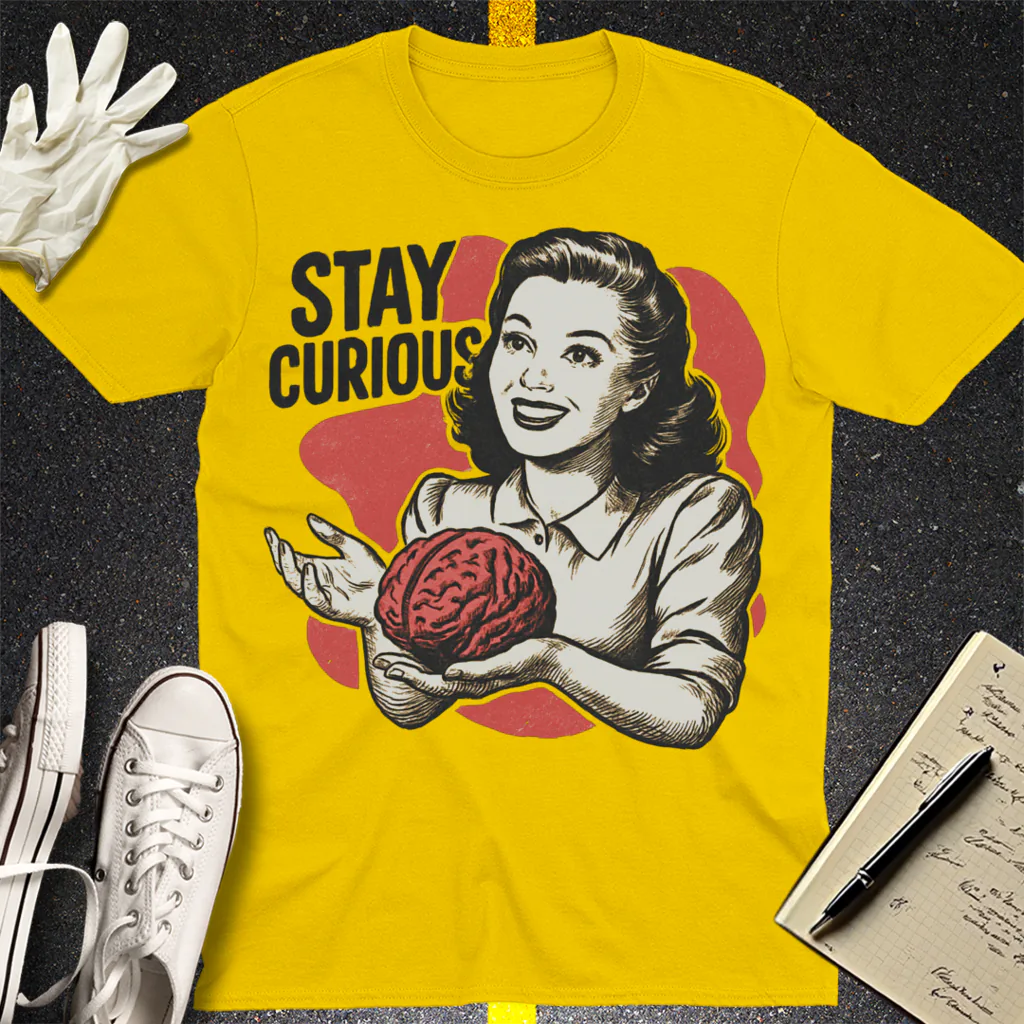 Stay Curious Retro Brain T-Shirt - Daisy