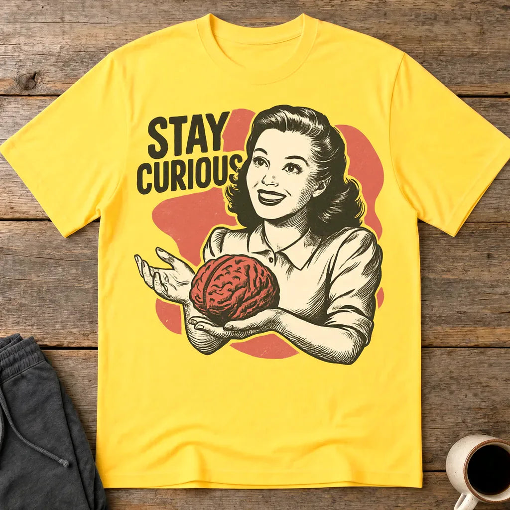 Stay Curious Retro Brain T-Shirt - Daisy