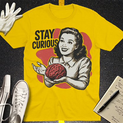 Stay Curious Retro Brain T-Shirt - Daisy