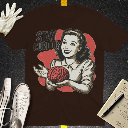 Stay Curious Retro Brain T-Shirt - Dark Chocolate