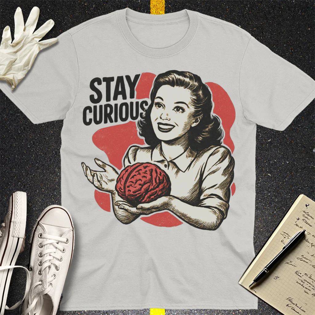 Stay Curious Retro Brain T-Shirt - Ice Grey