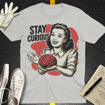 Stay Curious Retro Brain T-Shirt - Ice Grey