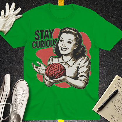 Stay Curious Retro Brain T-Shirt - Irish Green