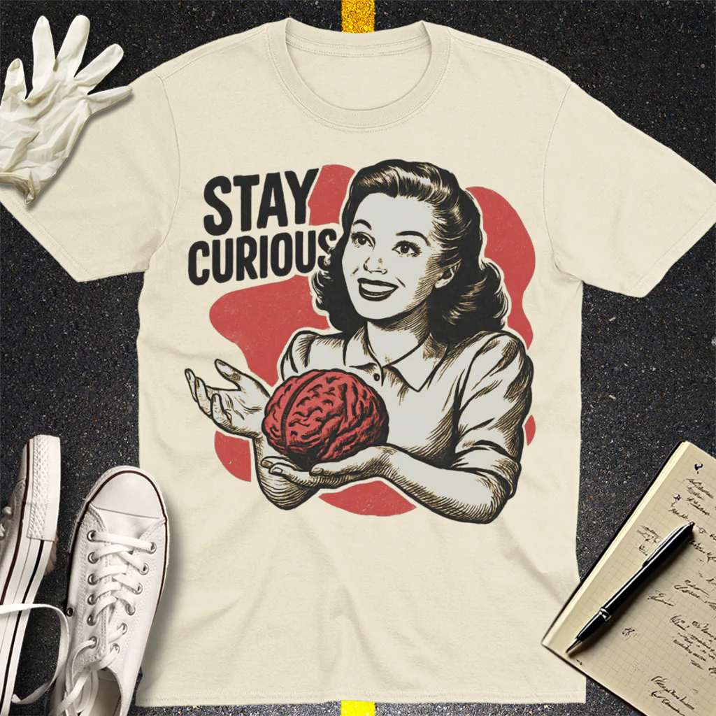 Stay Curious Retro Brain T-Shirt - Natural