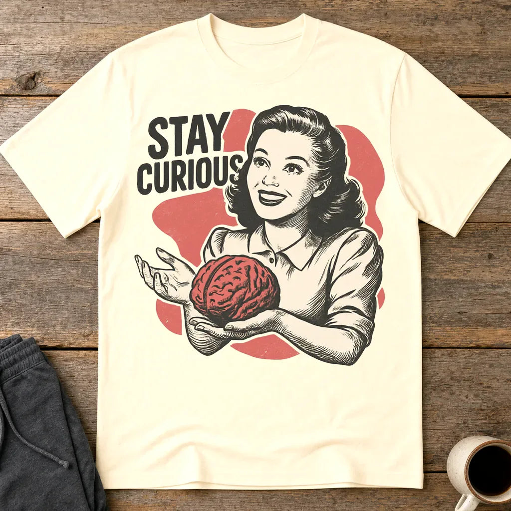 Stay Curious Retro Brain T-Shirt - Natural