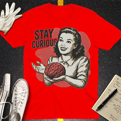 Stay Curious Retro Brain T-Shirt - Red