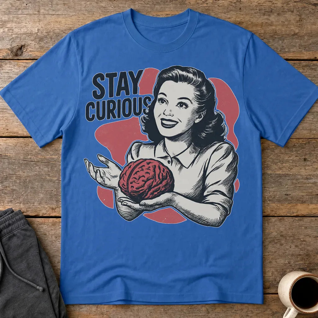 Stay Curious Retro Brain T-Shirt - Royal