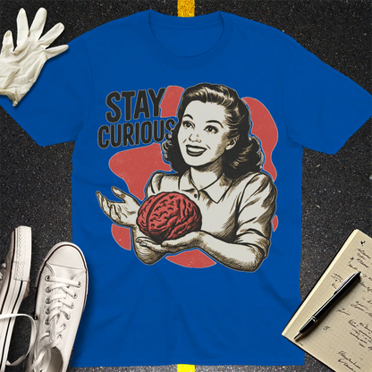 Stay Curious Retro Brain T-Shirt - Royal