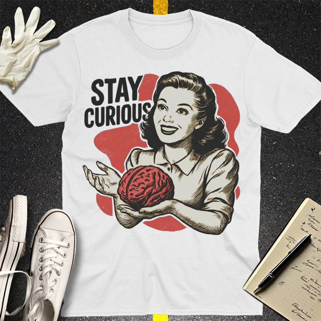 Stay Curious Retro Brain T-Shirt - White