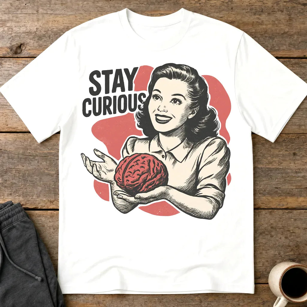 Stay Curious Retro Brain T-Shirt - White