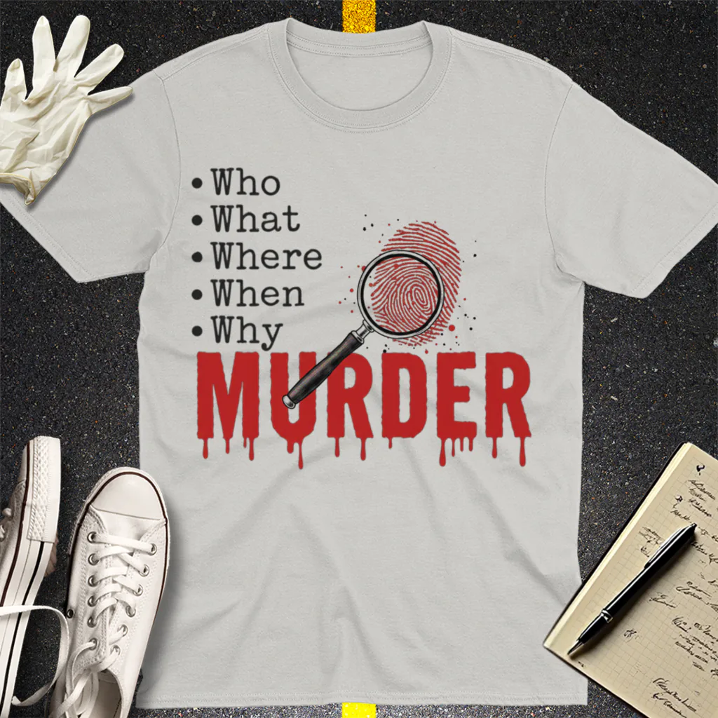 Murder Mystery Questions T-Shirt - Ice Grey