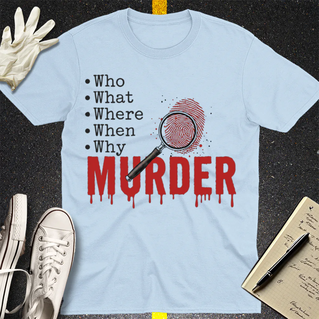 Murder Mystery Questions T-Shirt - Light Blue