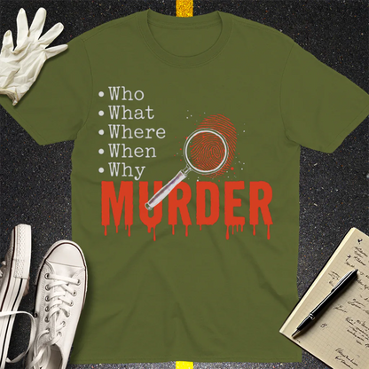 Murder Mystery Questions T-Shirt - Military Green