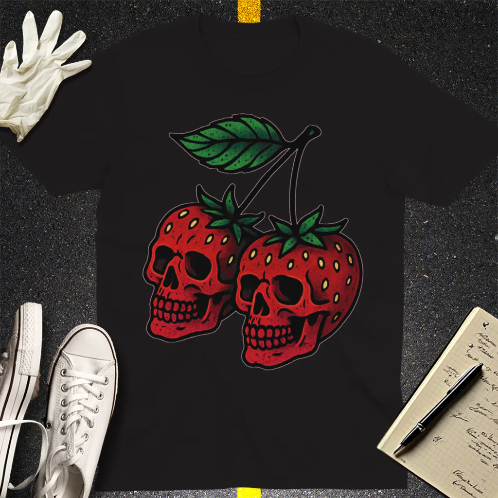 Strawberry Skulls T-Shirt - Black