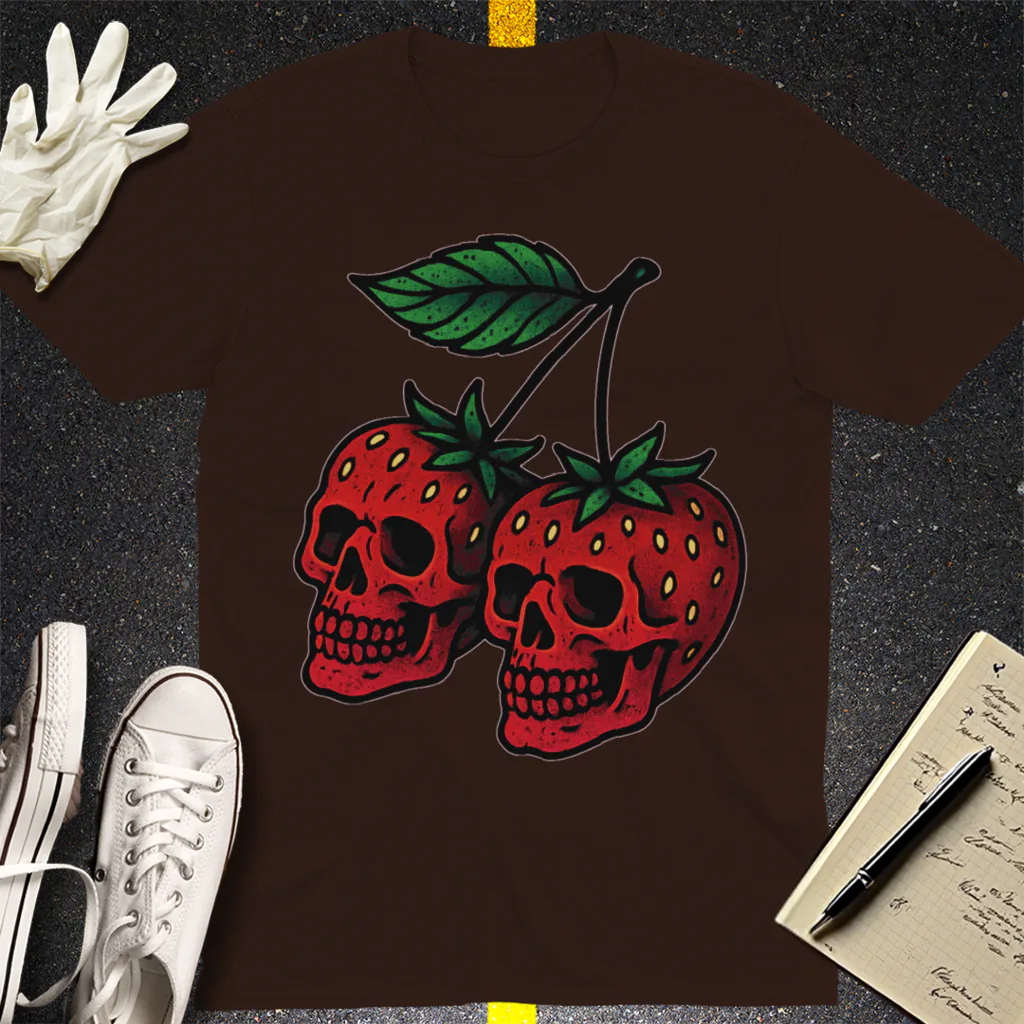 Strawberry Skulls T-Shirt - Dark Chocolate