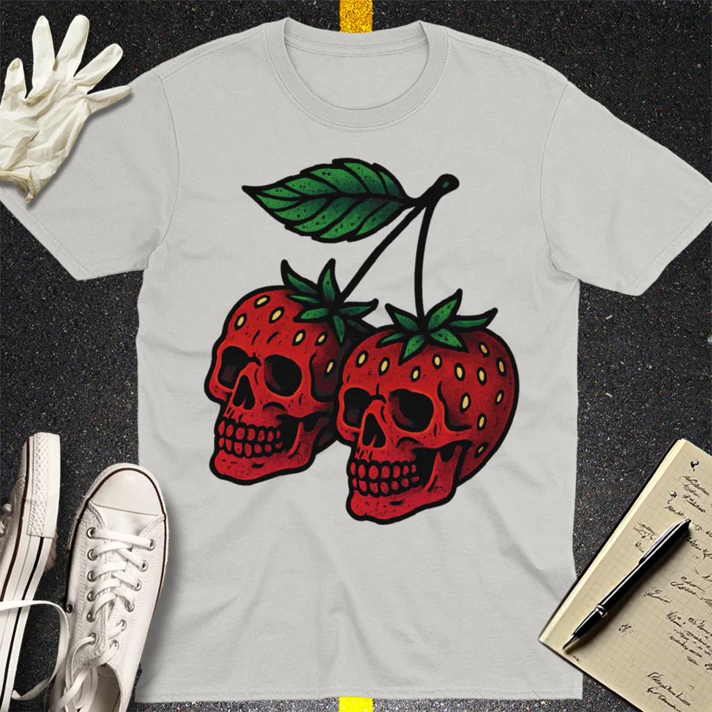 Strawberry Skulls T-Shirt - Ice Grey