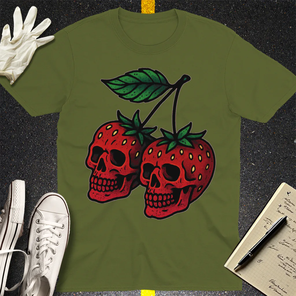 Strawberry Skulls T-Shirt - Military Green