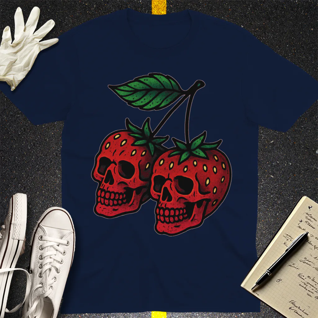 Strawberry Skulls T-Shirt - Navy