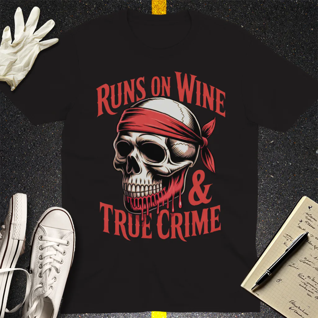 Runs on Wine & True Crime T-Shirt - Black
