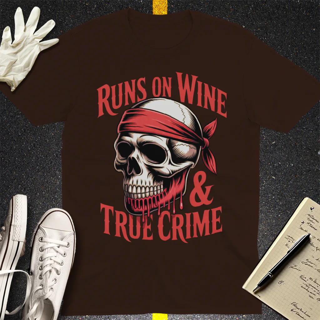 Runs on Wine & True Crime T-Shirt - Dark Chocolate