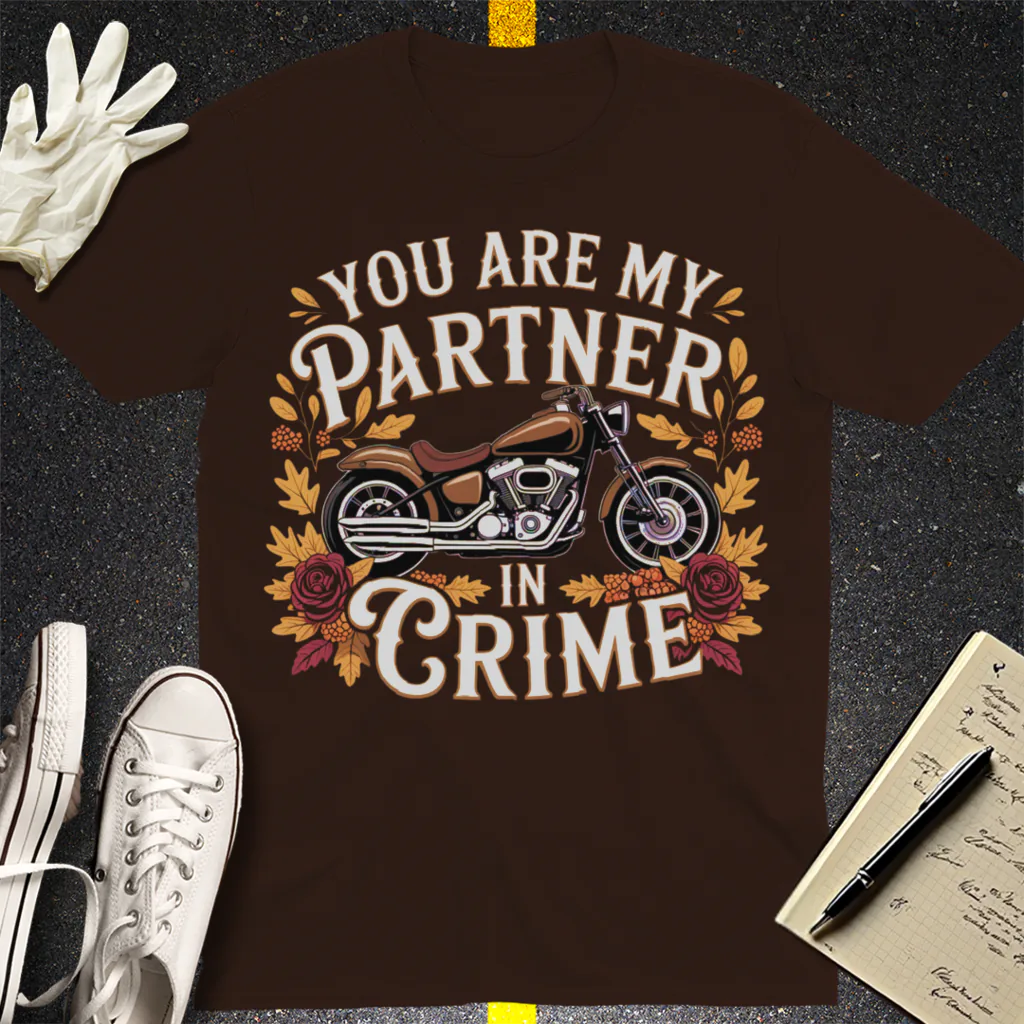 Partner in Crime Motorcycle T-Shirt - Dark Chocolate