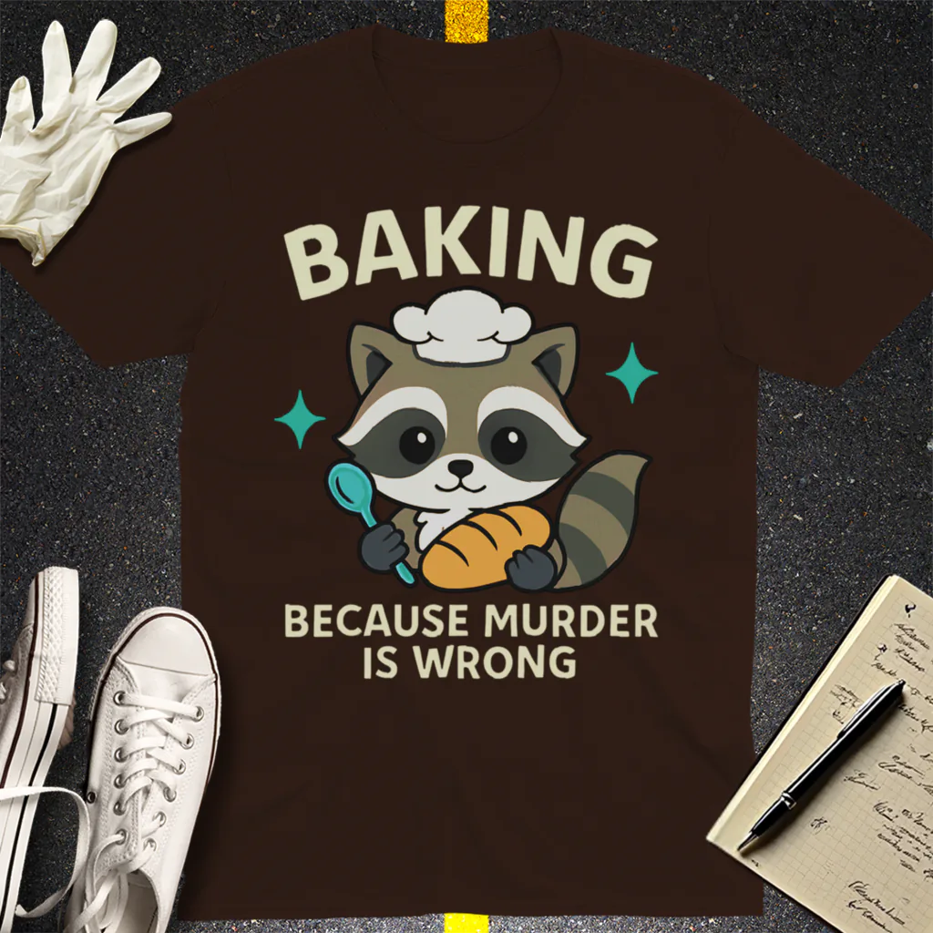 Baking Because Murder Is Wrong T-Shirt - Dark Chocolate