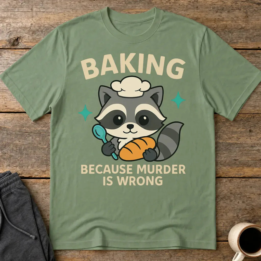 Baking Because Murder Is Wrong T-Shirt - Military Green