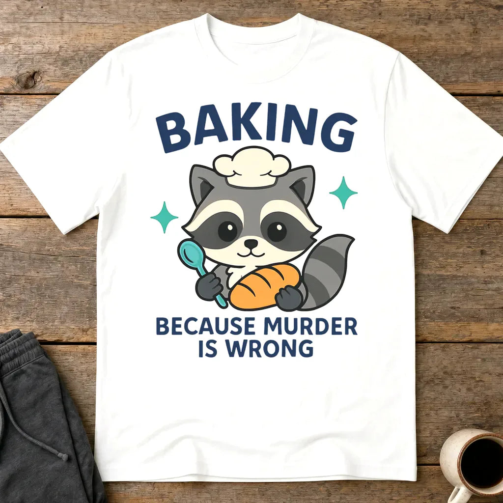 Baking Because Murder Is Wrong T-Shirt - White