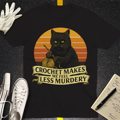 Less Murdery Crochet Cat T-Shirt - Black