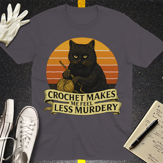 Less Murdery Crochet Cat T-Shirt - Charcoal