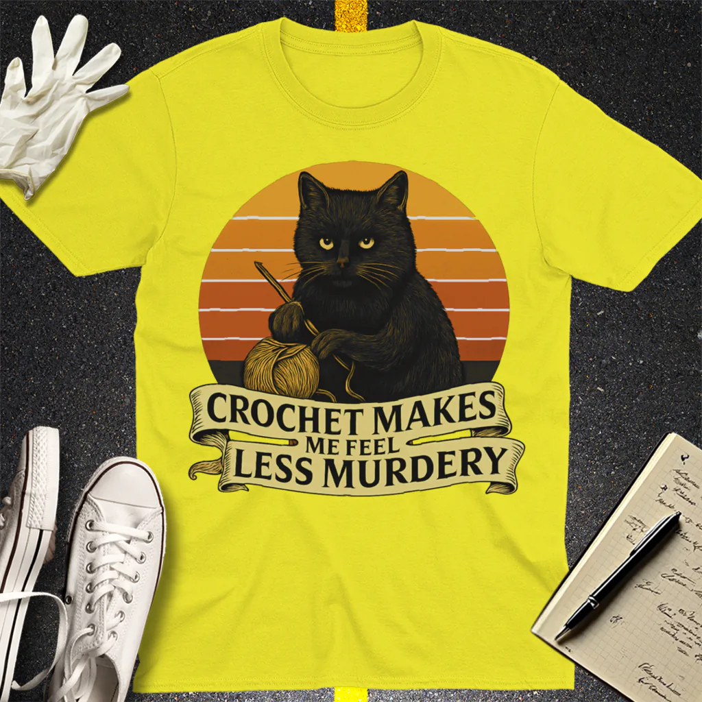 Less Murdery Crochet Cat T-Shirt - Cornsilk