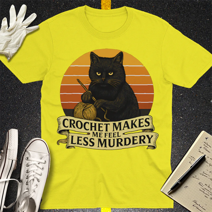 Less Murdery Crochet Cat T-Shirt - Cornsilk