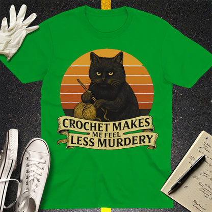 Less Murdery Crochet Cat T-Shirt - Irish Green
