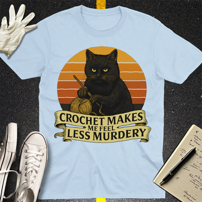 Less Murdery Crochet Cat T-Shirt - Light Blue