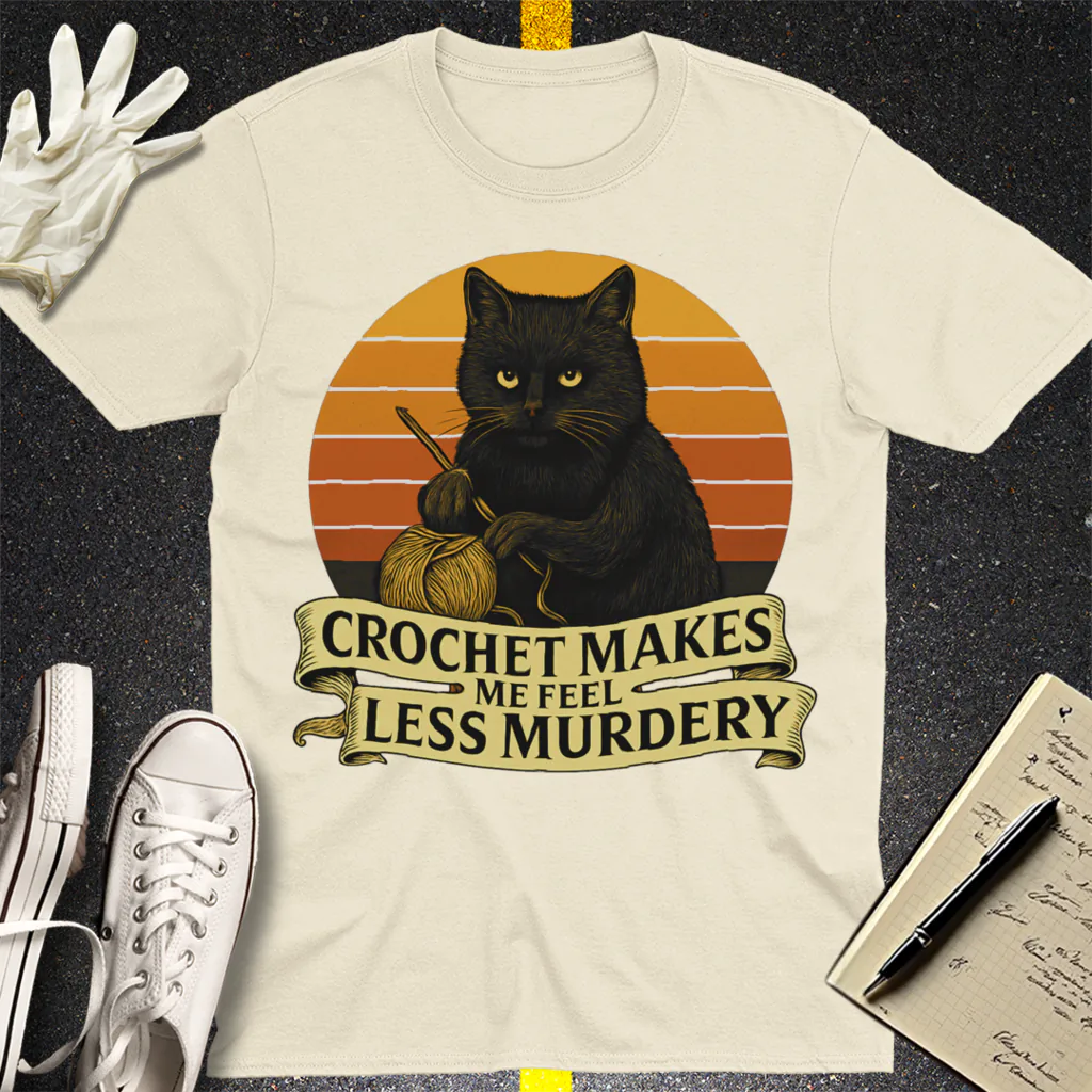 Less Murdery Crochet Cat T-Shirt - Natural