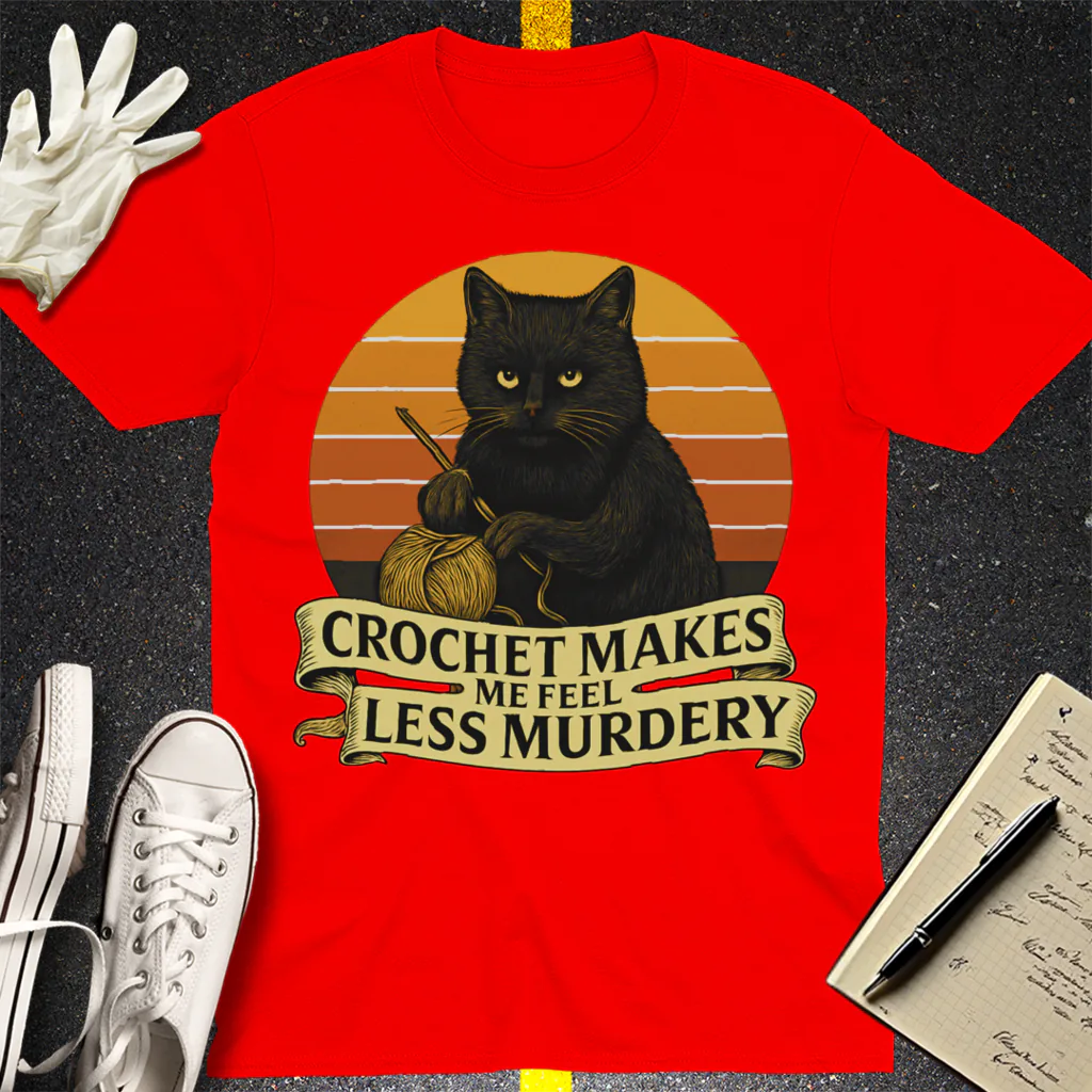 Less Murdery Crochet Cat T-Shirt - Red