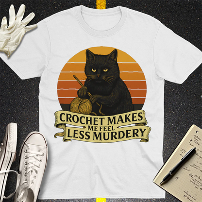 Less Murdery Crochet Cat T-Shirt - White