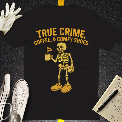 True Crime & Coffee Skeleton T-Shirt - Black
