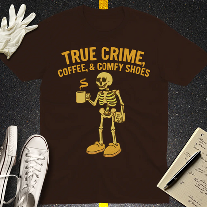 True Crime & Coffee Skeleton T-Shirt - Dark Chocolate