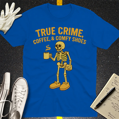 True Crime & Coffee Skeleton T-Shirt - Royal