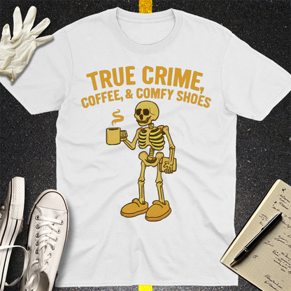 True Crime & Coffee Skeleton T-Shirt - White