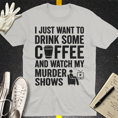 Coffee & Crime Shows T-Shirt - Ice Grey