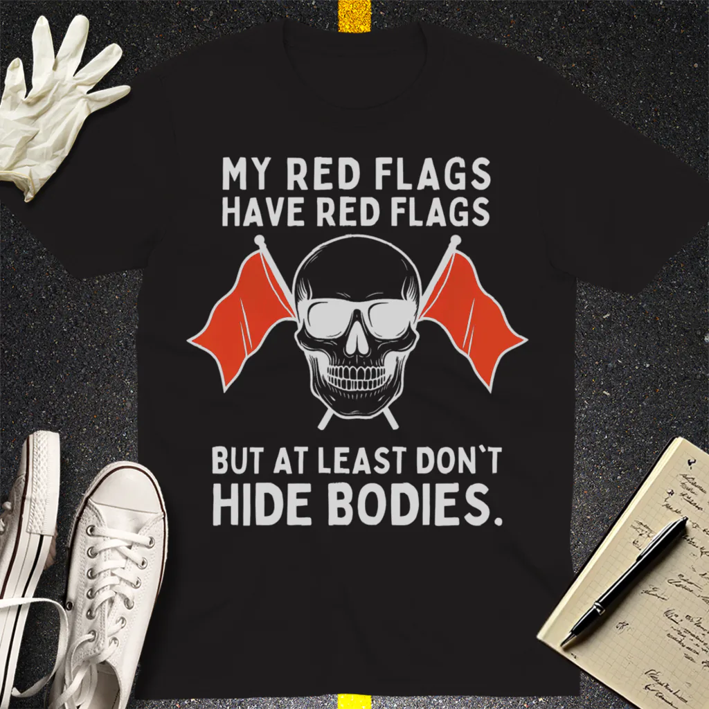 Red Flags Skull T-Shirt - Black