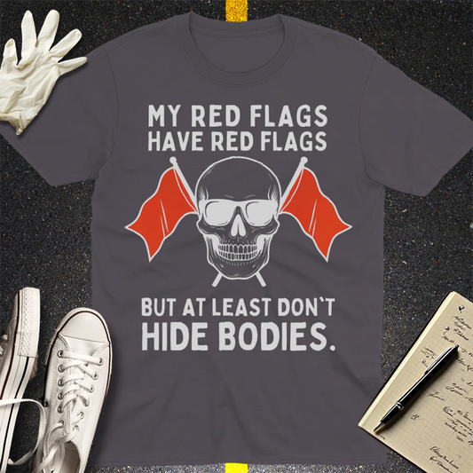 Red Flags Skull T-Shirt - Charcoal