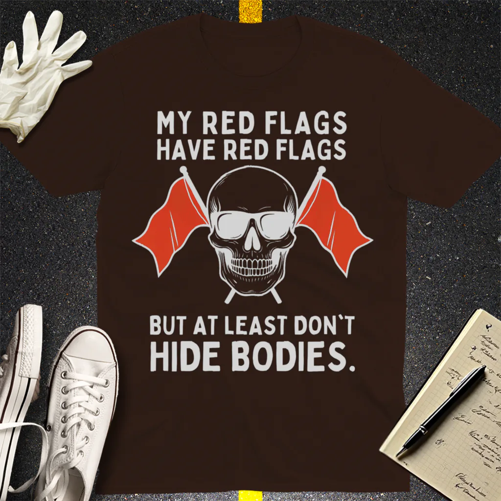 Red Flags Skull T-Shirt - Dark Chocolate