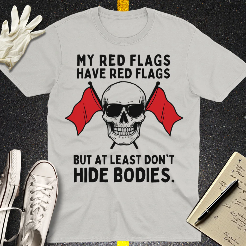 Red Flags Skull T-Shirt - Ice Grey
