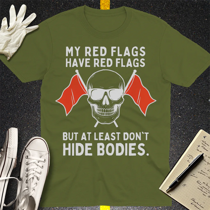 Red Flags Skull T-Shirt - Military Green